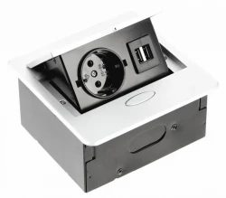 Indux Flip Small κουζινική πρίζα με γείωση στον πάγκο ή την ανώτερη ντουλάπα, ματ λευκό χρώμα με 2 φορτιστές USB 1208957423