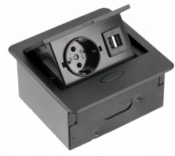 Indux Flip Small κουζινική πρίζα με γείωση στον πάγκο εργασίας ή το ανώτερο ντουλάπι ματ μαύρο με 2 φορτιστές USB 1208957424