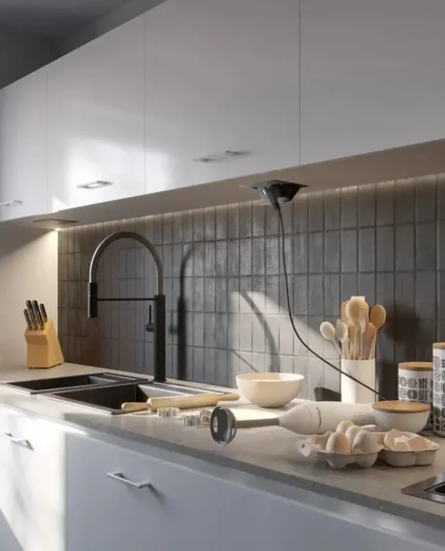 Indux Flip Small κουζινική πρίζα με γείωση στον πάγκο εργασίας ή το ανώτερο ντουλάπι ματ μαύρο με 2 φορτιστές USB 1208957424