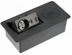 Indux Flip κουζίνας πρίζα γείωσης στην επιφάνεια εργασίας ματ μαύρο με ασύρματο και 2 φορτιστές USB 1208957427