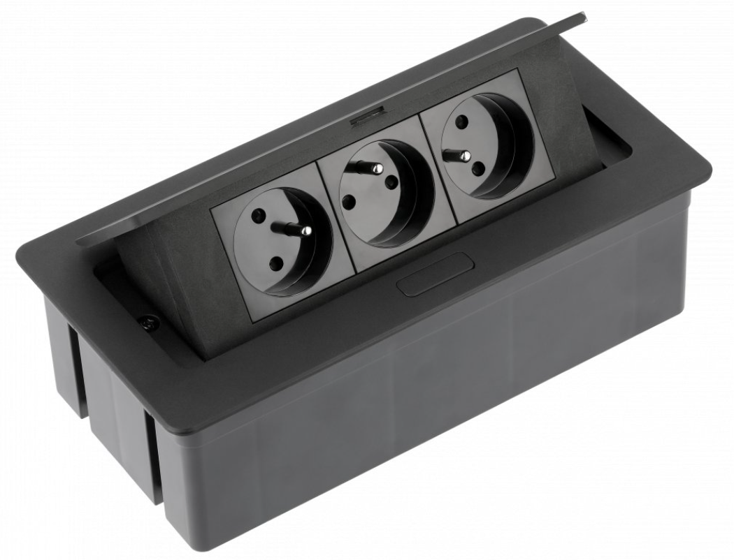 Indux Flip Medium κουζινική πρίζα γείωσης στον πάγκο εργασίας ή στο επάνω ντουλάπι ματ μαύρο με 3 πρίζες 1208957434