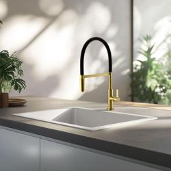Ausmann Lavea χρυσή κουζινική βρύση PVD gold με περιστρεφόμενη και ευέλικτη ροή 1208957436