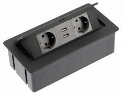 Indux Flip Medium κουζινική πρίζα γείωσης στον πάγκο ή την ανώτερη ντουλάπα ματ μαύρη με 2 πρίζες και 2 φορτιστές USB 1208957439