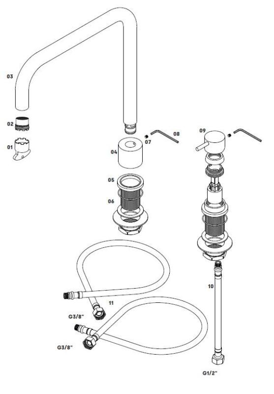 WaterEvolution Flow 2-οπών μπαταρία κουζίνας gunmetal PVD T151HGME