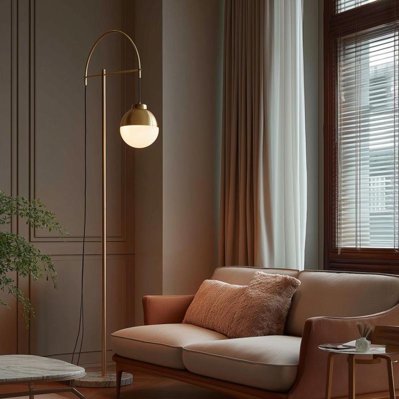 Διακόσμηση Abies από μπρούντζο χρυσή δαπέδου λάμπα με μαύρη μαρμάρινη βάση 7573