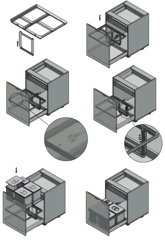 Γκάρμπι Καλάθι B-60-4-H σύστημα διαλογής απορριμμάτων για συρτάρι 60cm, συμπεριλαμβανομένης της βάσης και 4 κάδων απορριμμάτων 1208957472