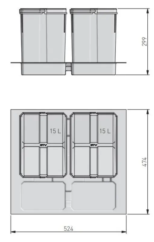 Σύστημα διαλογής απορριμμάτων Garbi Basket B-60-2 για συρτάρι 60cm, συμπεριλαμβανομένης της θήκης και 2 κάδων απορριμμάτων 1208957474