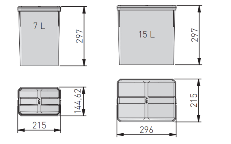 Garbi Basket B-70-4 σύστημα διαλογής απορριμμάτων για συρτάρι 70 cm  με βάση και 4 κάδους απορριμμάτων 1208957476