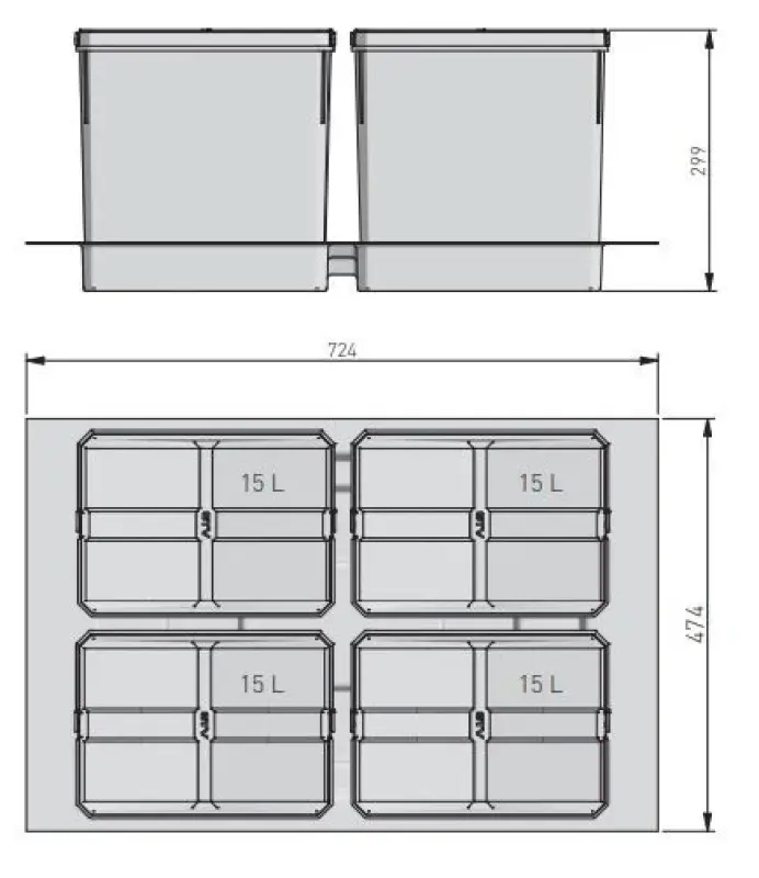 Σύστημα διαλογής απορριμμάτων Garbi Basket B-80-4-G για συρτάρι 80cm, συμπεριλαμβανομένης της θήκης και 4 x 15 λίτρων κάδους απορριμμάτων 1208957478