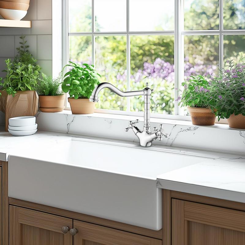 AquaTrimo Windsor κλασική κουζίνα νοσταλγική μπαταρία κουζίνας με γωνιακή ροή χρωμίου 21WS7531CM