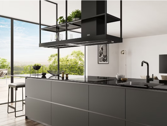 Φράνκε Μύθος T-Shelf νησιωτικός απορροφητήρας μαύρο ματ 180 εκ. με ράφια 3250678073