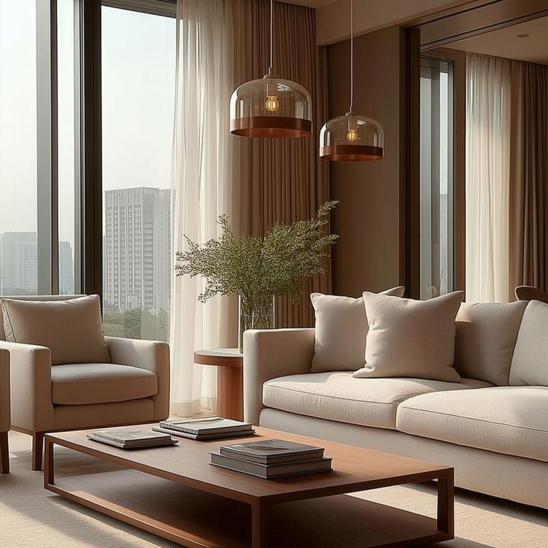 Διακοσμητικό Lati κυλινδρικό κρεμαστό φωτιστικό από κεχριμπαρένιο γυαλί διάμετρος 23,5 εκ. 7146