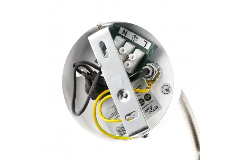 Διακοσμητική λευκή απλίκα τοίχου Etore με μεταλλικό βραχίονα, διάμετρος 11 cm, 1952.