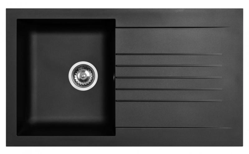 Ausmann Fibre νεροχύτης μαύρος αναστρέψιμος με επιφάνεια αποστράγγισης επιφάνειας 86x50 cm 1208957665