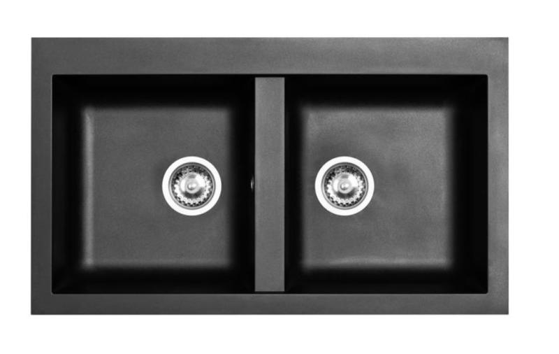 Ausmann Fibre διπλός νεροχύτης μαύρο συνθετικό υλικό επιφάνεια 86x50cm 1208957669