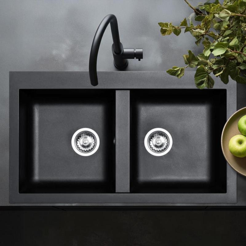 Ausmann Fibre διπλός νεροχύτης μαύρο συνθετικό υλικό επιφάνεια 86x50cm 1208957669