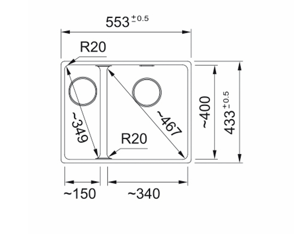 Franke Maris MRG 260-34-15 Fragranite Matt μαύρο νεροχύτης Πλευρά δεξιά επίπεδη εγκατάσταση