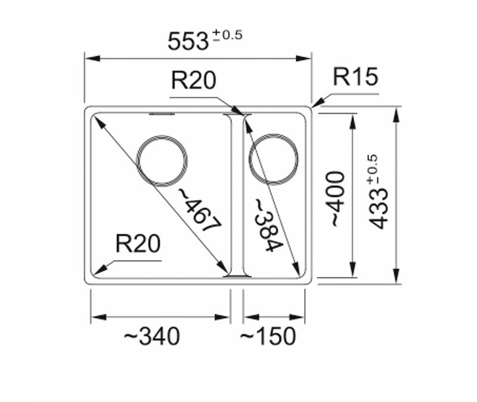 Franke Maris MRG 260-34-15 Fragranite Matt μαύρος νεροχύτης Αριστερή πλευρά επίπεδης εγκατάστασης