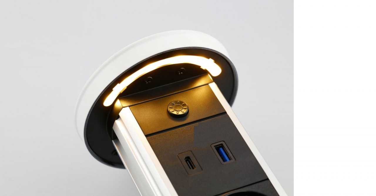 Indux Lift υποβαθμιζόμενη γείωση λευκής κουζίνας σε επιφάνεια εργασίας με φωτισμό, 2 x USB και ασύρματη φόρτιση 1208957837