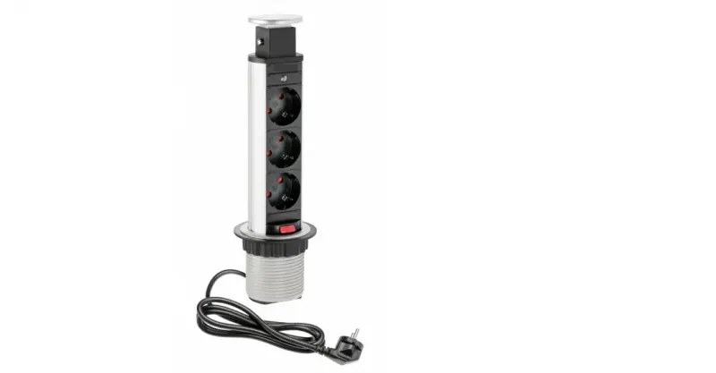 Indux Up & Down μικρή ενθέσιμη γείωση ασημί κουζίνας σε επιφάνεια εργασίας με 3 πρίζες 1208957839