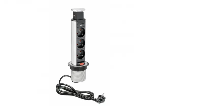 Indux Up & Down μικρή βυθιζόμενη γείωση ασημί κουζινική πρίζα σε επιφάνεια εργασίας με 3 πρίζες 1208957841