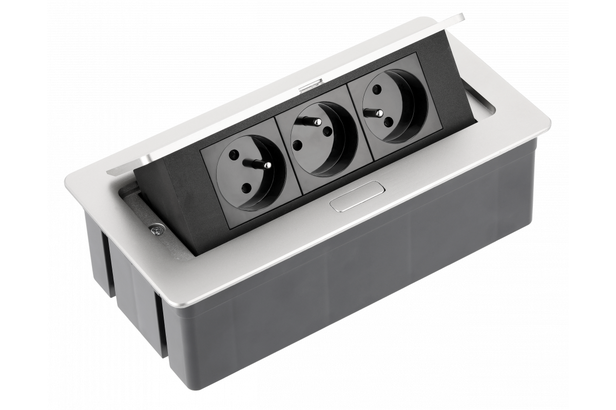 Indux Flip Medium κουζινική πρίζα γείωσης στον πάγκο εργασίας ή στο επάνω ντουλάπι αλουμινίου με 3 πρίζες 1208957846