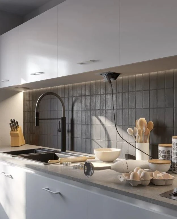 Indux Flip Medium κουζινική πρίζα γείωσης στον πάγκο εργασίας ή στο επάνω ντουλάπι αλουμινίου με 3 πρίζες 1208957846