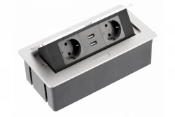 Indux Flip Medium κουζινική πρίζα γείωσης στον πάγκο εργασίας ή στο ανώτερο ντουλάπι αλουμινίου με 2 πρίζες και 2 φορτιστές USB 1208957848