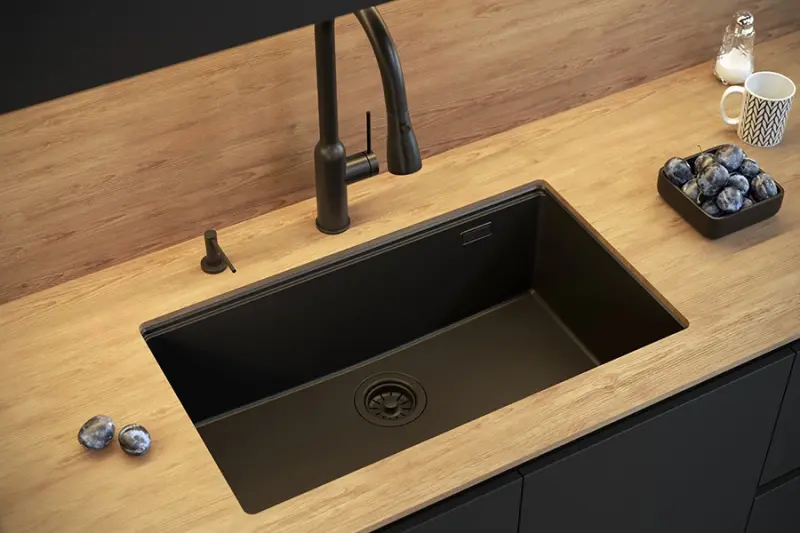 Quadri Newport II μεγάλη και βαθιά νεροχύτης από γρανίτη, επιτραπέζια και υποκατασκευή, μαύρη νεροχύτης 76x45 1208957855