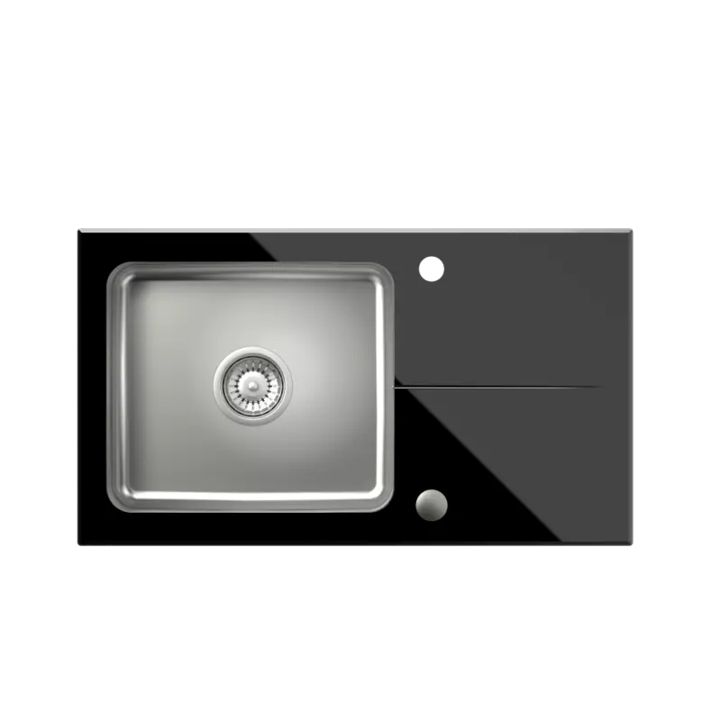 Quadri Glazz ανοξείδωτος νεροχύτης με μαύρο γυάλινο στραγγιστήρι, αναστρέψιμος 77x44 1208957862