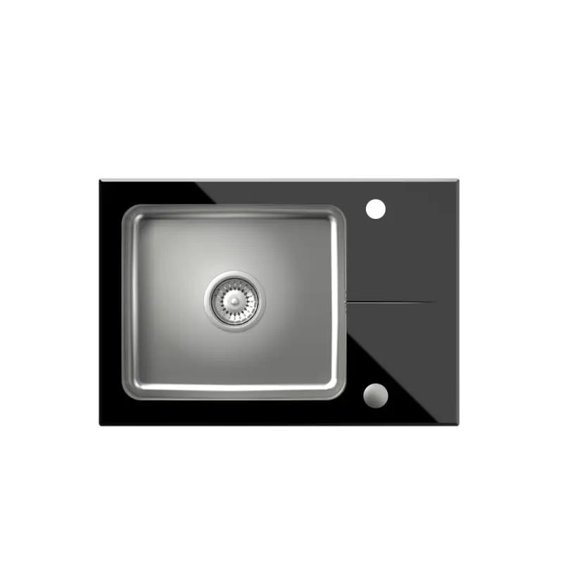 Quadri Glazz εντοιχισμένος νεροχύτης από ανοξείδωτο ατσάλι με μαύρο γυάλινο μέρος για στέγνωμα 64x44 αναστρέψιμος 1208957864