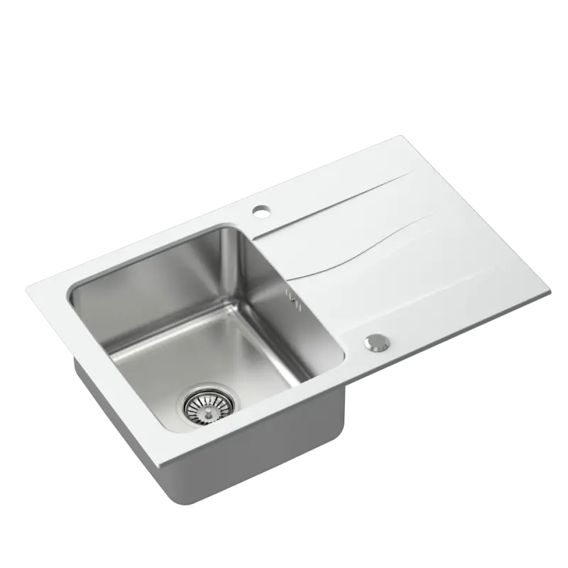 Quadri Fusion εντοιχιζόμενος ανοξείδωτος νεροχύτης με λευκή γρανίτη επιφάνεια αποστράγγισης 78x48 αναστρέψιμη 1208957868