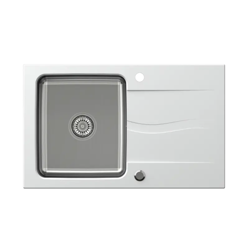 Quadri Fusion εντοιχιζόμενος ανοξείδωτος νεροχύτης με λευκή γρανίτη επιφάνεια αποστράγγισης 78x48 αναστρέψιμη 1208957868