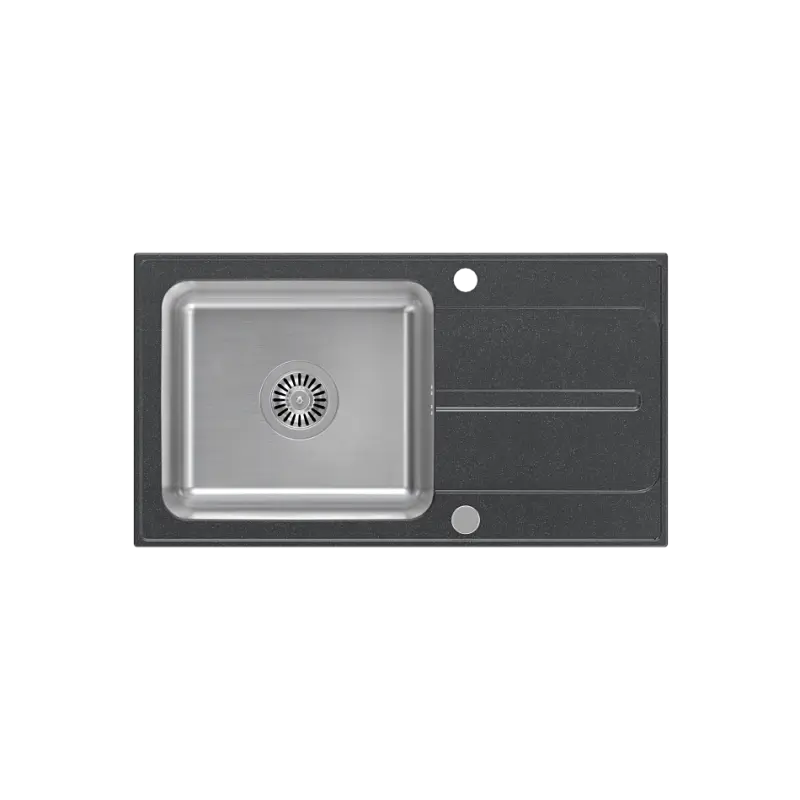 Quadri Fusion ανοξείδωτος νεροχύτης με επιφάνεια αποστράγγισης από γρανίτη με μαύρες κηλίδες 78x43 αναστρέψιμος 1208957879