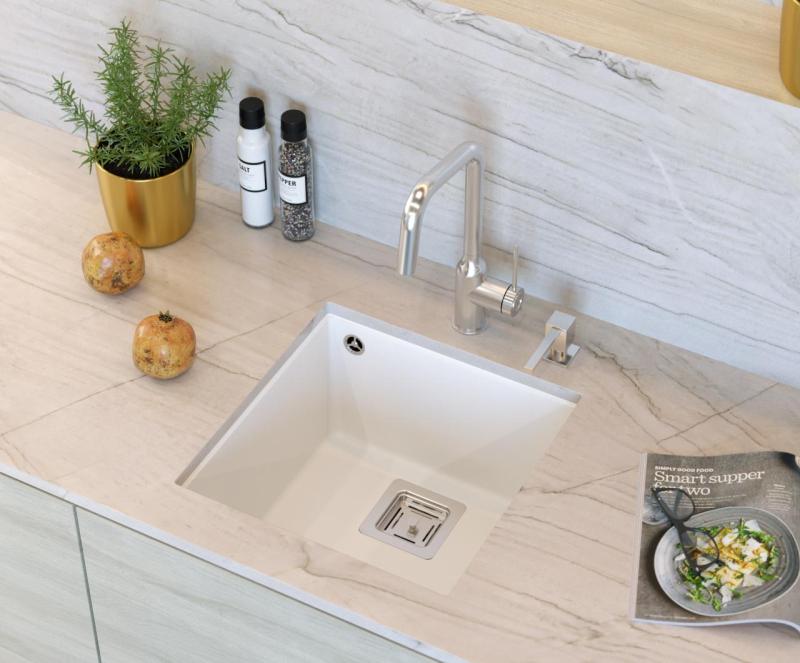 Quadri Quadrangle λευκός γρανίτης υποκατασκευή νεροχύτης 42x42εκ με ανοξείδωτο ατσάλι τάπα 1208957886