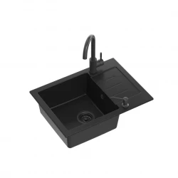 Quadri Kendal μαύρος γρανιτένιος νεροχύτης 60x44 με αποστραγγιστική επιφάνεια, βρύση και διανομέα υγρού 1208957889