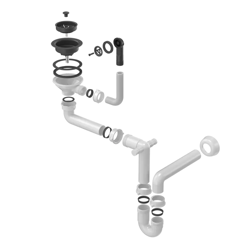 Quadri διπλό μαύρο σετ αποστράγγισης με υπερχείλιση για νεροχύτη 1208957902