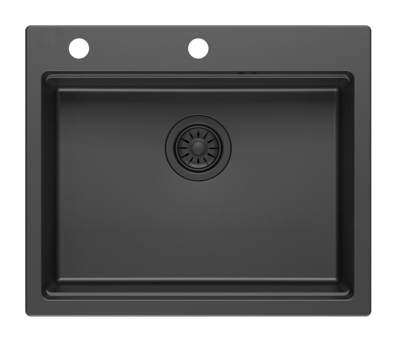 Quadri Durham μαύρος γρανίτης επιφάνειας νεροχύτης 595x500 με διανομέα σαπουνιού, κόφτη, επιφάνεια εργασίας και ρολό ματ 1208957904