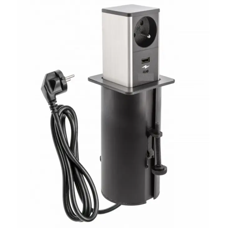 Indux Push επεκτεινόμενη μαύρη πρίζα γείωσης με 1xUSB Α και 1xUSB C με ανοξείδωτο καπάκι 1208957928