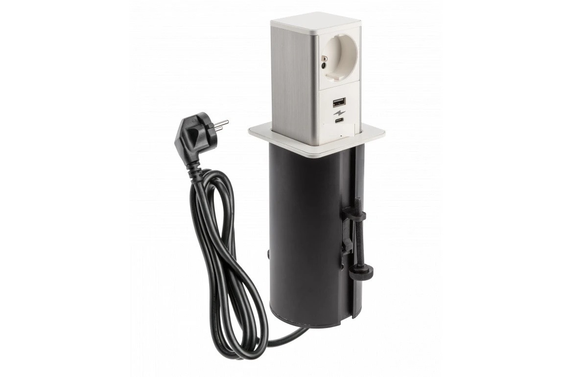Indux Push αναδιπλούμενη λευκή πρίζα με 1xUSB A και 1xUSB C με ανοξείδωτο καπάκι 1208957929