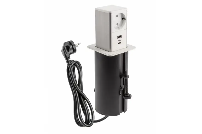 Indux Push επεκτεινόμενη λευκή πρίζα γείωσης με 1xUSB A και 1xUSB C με ανοξείδωτο κάλυμμα 1208957931