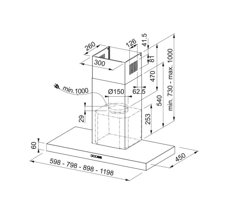 Φρανκ Μύθος Tale επιτοίχιος απορροφητήρας από ανοξείδωτο ατσάλι 90cm 325.0597.294