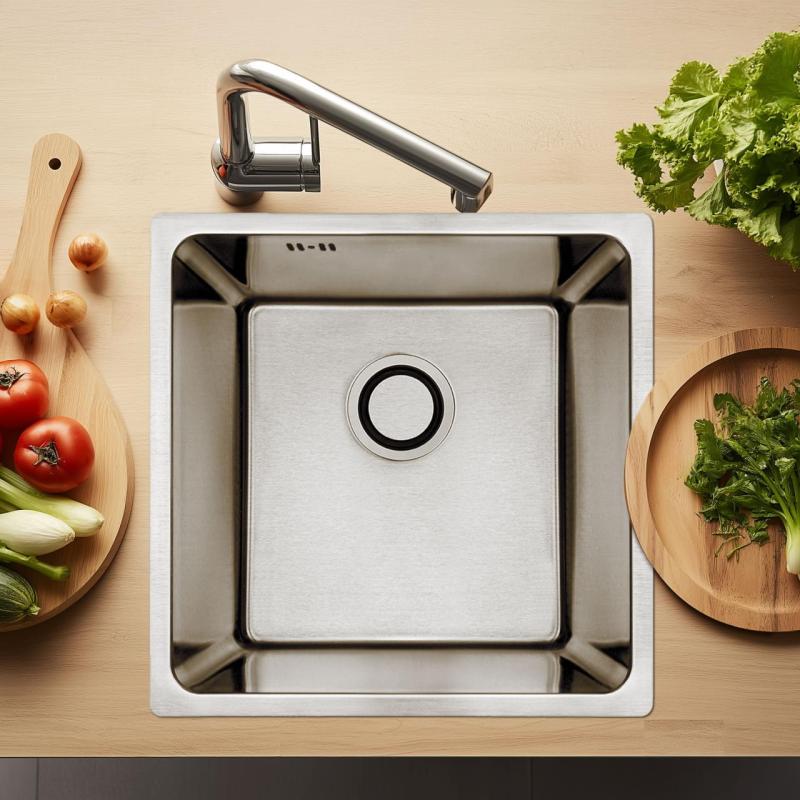 Aquadesign R25 σωλήνας επάνω, κάτω και ενσωματωμένος νεροχύτης από ανοξείδωτο χάλυβα 40x40cm 1208958206