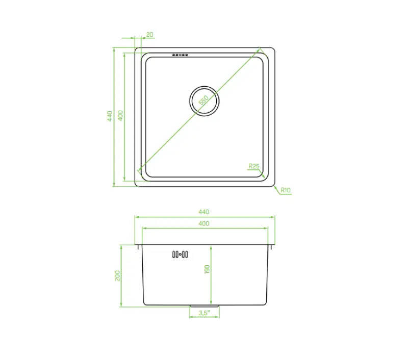 Aquadesign R25 ανοξείδωτος νεροχύτης επιφάνειας, υποκατασκευής και εντοιχισμένος Gun Metal 40x40cm 1208958207