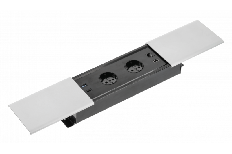 PRESTINO εντοιχισμένο καλώδιο επέκτασης για επιφάνεια εργασίας, 2x υποδοχή schuko, USB A+C, RJ45, HDMI, καλώδιο 1,5μ, ασημί 1208958676
