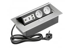 Καλώδιο επέκτασης γραφείου 2x πρίζα με γείωση, gn. USB, ήχος (μπανάνα), gn. RJ45, καλώδιο τροφοδοσίας με βύσμα, αλουμίνιο 1208958677