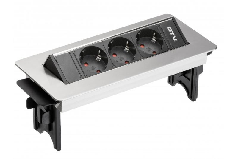 Επέκταση καλωδίου για επιφάνεια εργασίας χωρίς κασέτα, 3x πρίζα schuko, καλώδιο τροφοδοσίας 1,5 m με βύσμα inox 1208958679