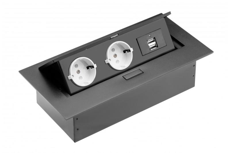 Καλώδιο επέκτασης επιφάνειας εργασίας, 2x πρίζα schuko, 2xUSB, χωρίς καλώδιο, μαύρο 1208958686