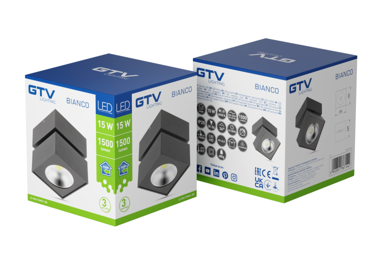Διακοσμητικό Φωτιστικό LED BIANCO 15W 1500lm AC220-240V 50/60 Hz PF> 0.5 Ra≥80 IP20 IK06. 36° 4000K τετράγωνο μαύρο. 1208962666