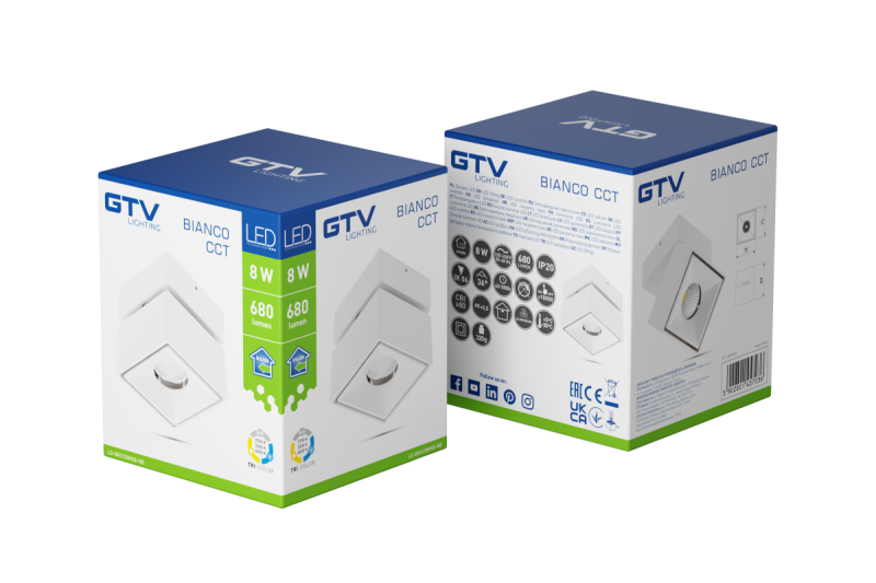 Διακόσμηση 'LED φωτιστικό bianco cct 8W 680lm AC220-240V 50/60 Hz Ra≥80 IP20 36° 2700/3300/4000K τετράγωνο λευκό' 1208962675